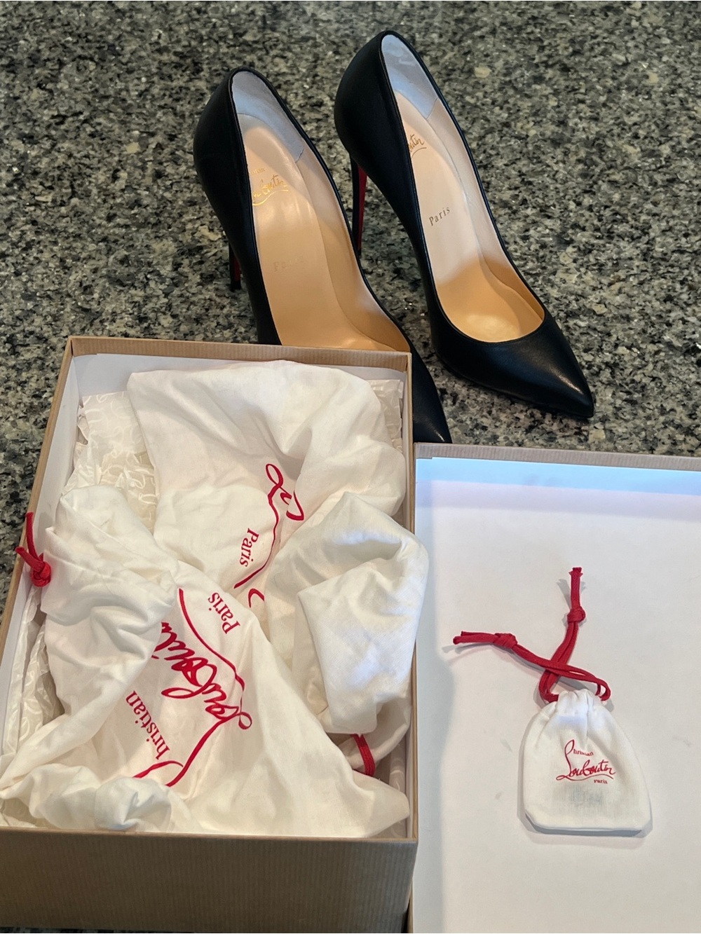 Christian Louboutin Black Leather Pointed-Toe Stiletto with Red Sole - Picture 7 of 8
